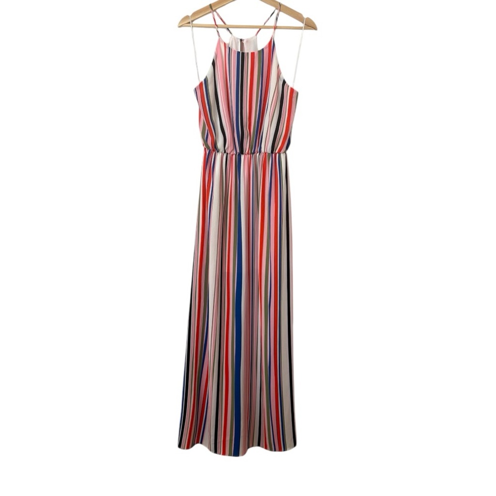 Multi color striped  Sleeveless Halter Maxi Sundress